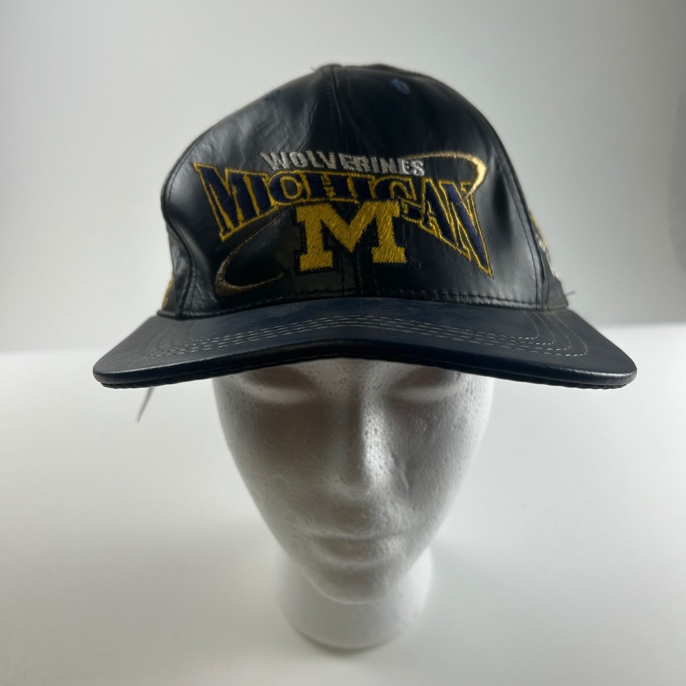 Michigan Wolverines VTG NEW Genuine Leather Hat Modern Made in USA Go Blue Cap